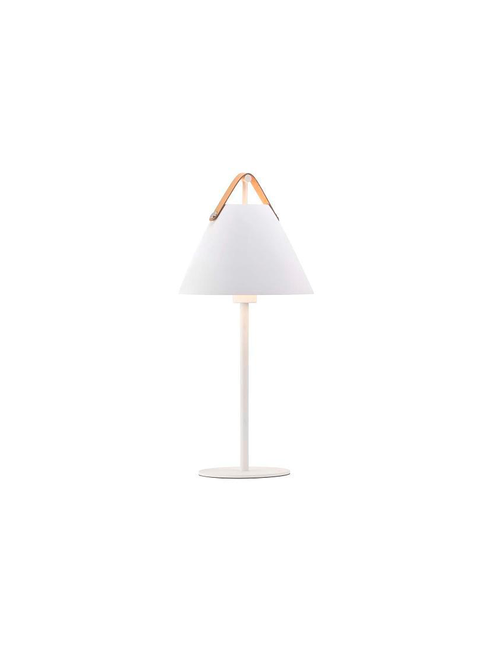 Strap Bordlampe i hvid med læderrem i nordisk design