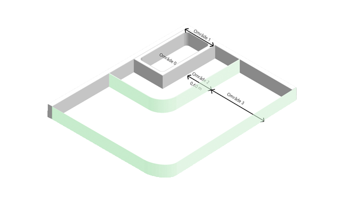 Skitse af badev&aelig;relse med opdeling til lamper
