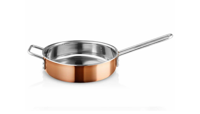 Sauterpande i blank kobber udvendig og blank st&aring;l indvendig